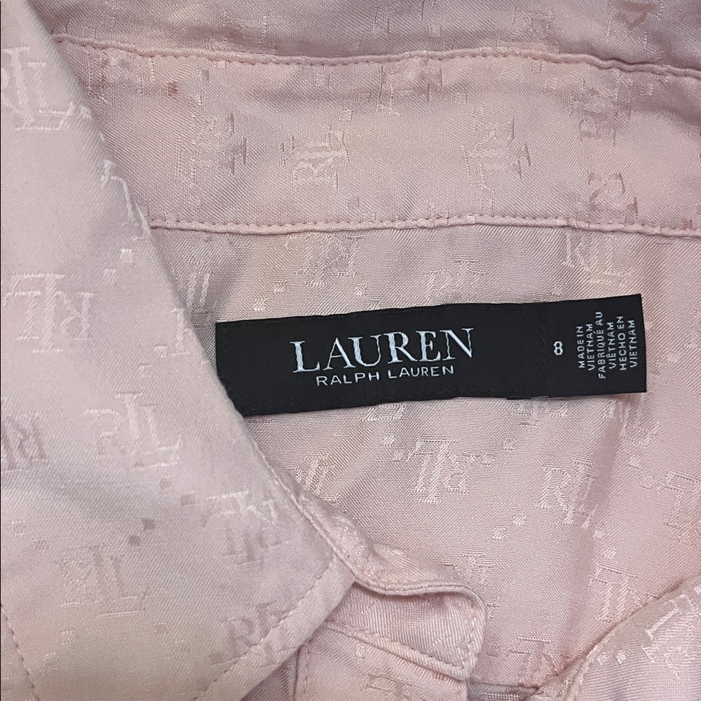 Lauren Ralph Lauren Light Pink Logo Button Down Belted Shirt Dress Maxi Size 8 - Picture 2 of 11